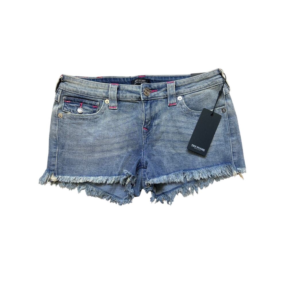 NWT True Religion Joey Low Rise Cut Off Shorts 28 Seastorm Denim Y2K